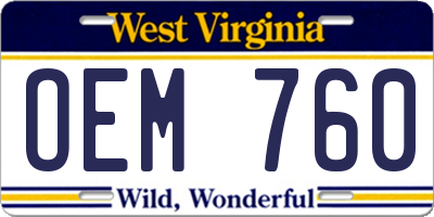 WV license plate OEM760