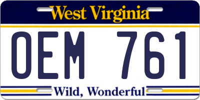 WV license plate OEM761