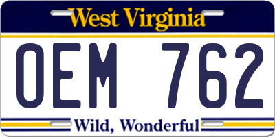 WV license plate OEM762