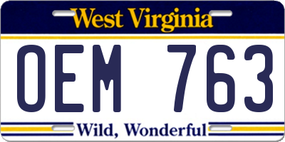WV license plate OEM763