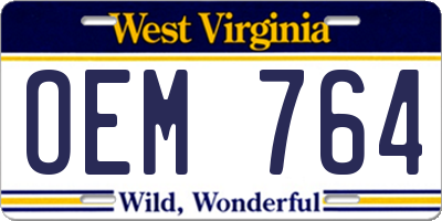 WV license plate OEM764
