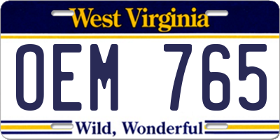 WV license plate OEM765