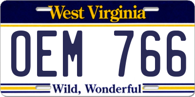 WV license plate OEM766