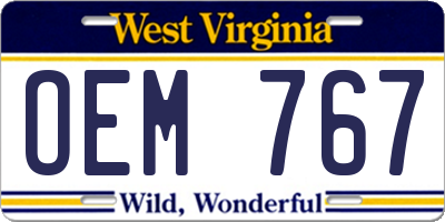 WV license plate OEM767