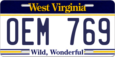 WV license plate OEM769