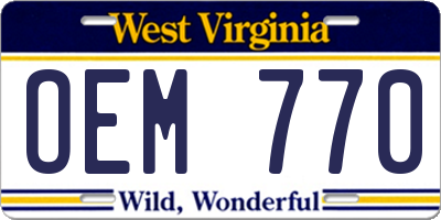 WV license plate OEM770