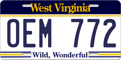 WV license plate OEM772