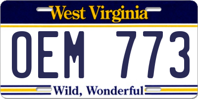 WV license plate OEM773