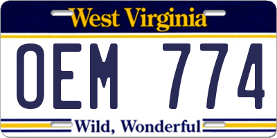 WV license plate OEM774