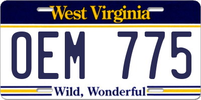 WV license plate OEM775
