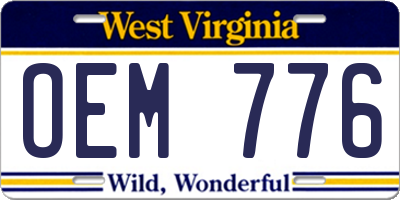 WV license plate OEM776