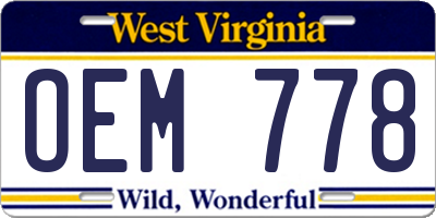 WV license plate OEM778