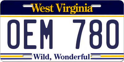 WV license plate OEM780