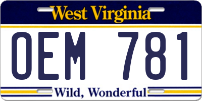 WV license plate OEM781