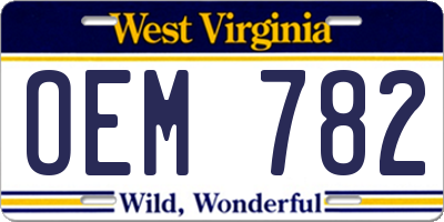 WV license plate OEM782