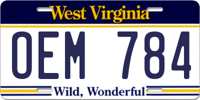 WV license plate OEM784