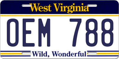 WV license plate OEM788