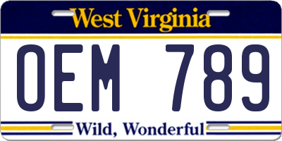 WV license plate OEM789