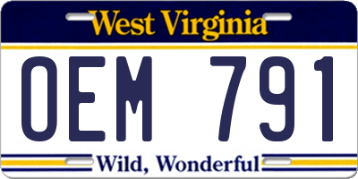 WV license plate OEM791