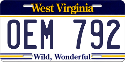 WV license plate OEM792