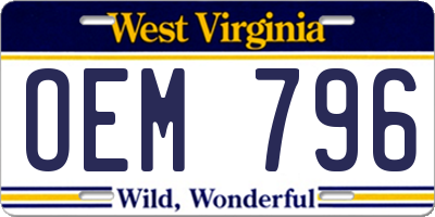 WV license plate OEM796