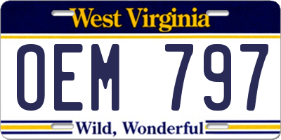 WV license plate OEM797