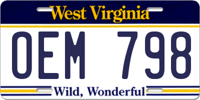 WV license plate OEM798