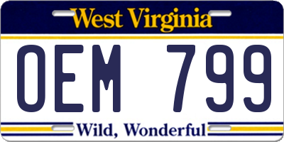 WV license plate OEM799