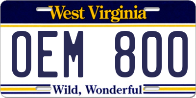 WV license plate OEM800