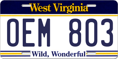WV license plate OEM803