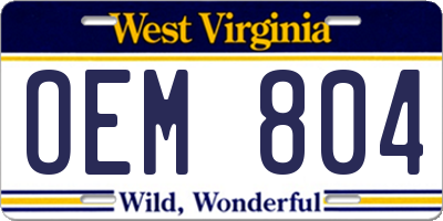 WV license plate OEM804
