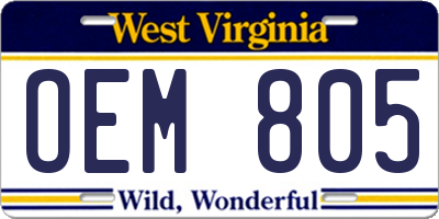 WV license plate OEM805