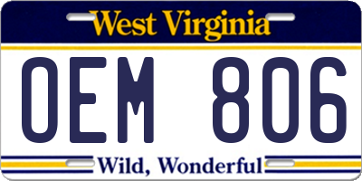 WV license plate OEM806