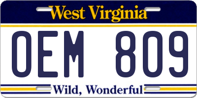 WV license plate OEM809