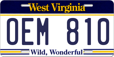 WV license plate OEM810