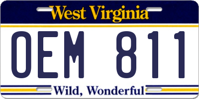 WV license plate OEM811