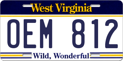 WV license plate OEM812