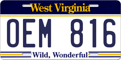 WV license plate OEM816