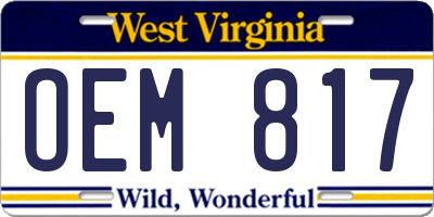 WV license plate OEM817