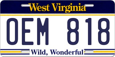 WV license plate OEM818