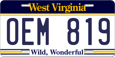 WV license plate OEM819