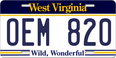 WV license plate OEM820