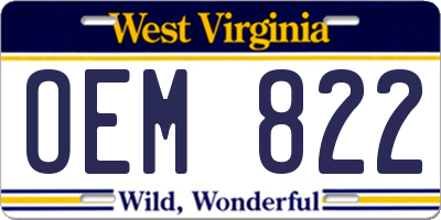 WV license plate OEM822