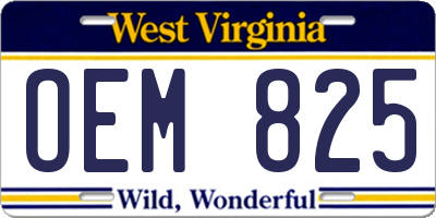 WV license plate OEM825