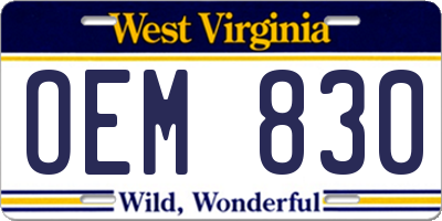 WV license plate OEM830