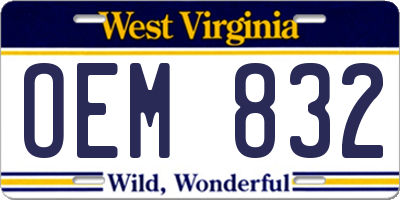 WV license plate OEM832