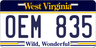 WV license plate OEM835