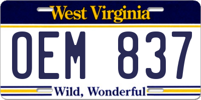 WV license plate OEM837