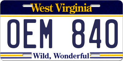 WV license plate OEM840
