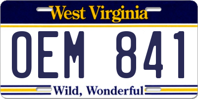 WV license plate OEM841